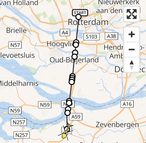 Vlucht Traumahelikopter PH-HVB van Rotterdam The Hague Airport naar Dinteloord op maandag 25 november 2024 4:21