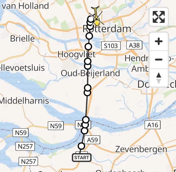 Vlucht Traumahelikopter PH-HVB van Dinteloord naar Rotterdam The Hague Airport op maandag 25 november 2024 5:22