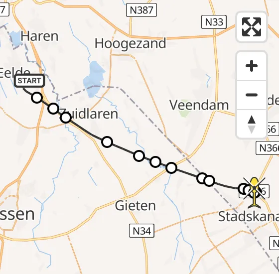 Vlucht Traumahelikopter PH-TTR van Groningen Airport Eelde naar Alteveer op maandag 25 november 2024 7:16