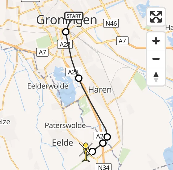 Vlucht Traumahelikopter PH-TTR van Universitair Medisch Centrum Groningen naar Groningen Airport Eelde op maandag 25 november 2024 8:47