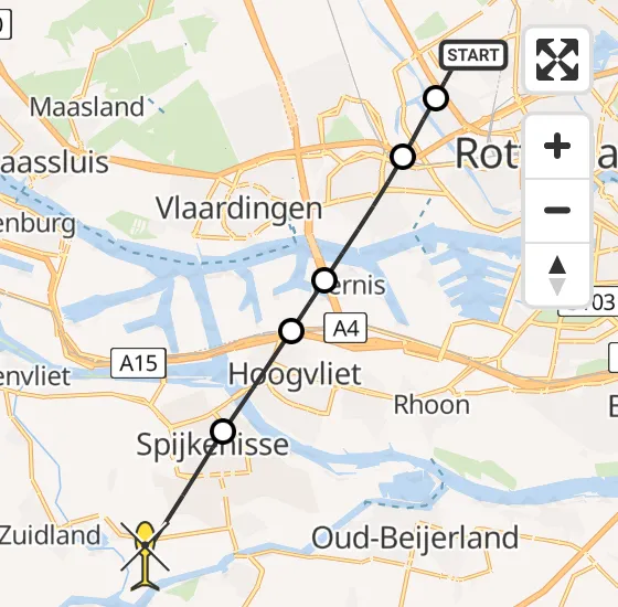 Vlucht Traumahelikopter PH-HVB van Rotterdam The Hague Airport naar Simonshaven op maandag 25 november 2024 9:29