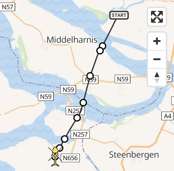 Vlucht Traumahelikopter PH-HVB van Goudswaard naar Poortvliet op maandag 25 november 2024 9:37