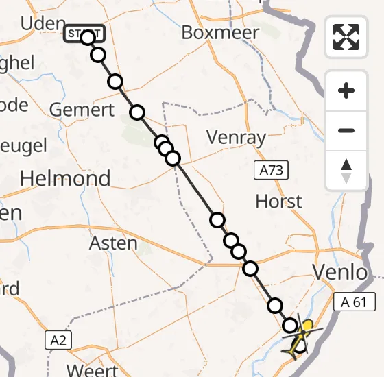 Vlucht Traumahelikopter PH-MAA van Vliegbasis Volkel naar Reuver op maandag 25 november 2024 10:59