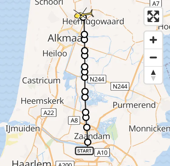 Vlucht Traumahelikopter PH-LLN van Amsterdam Heliport naar Broek op Langedijk op maandag 25 november 2024 11:43