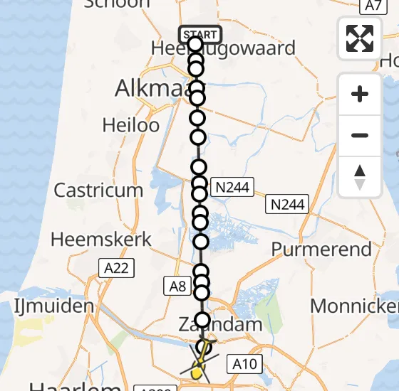 Vlucht Traumahelikopter PH-LLN van Broek op Langedijk naar Amsterdam Heliport op maandag 25 november 2024 12:15