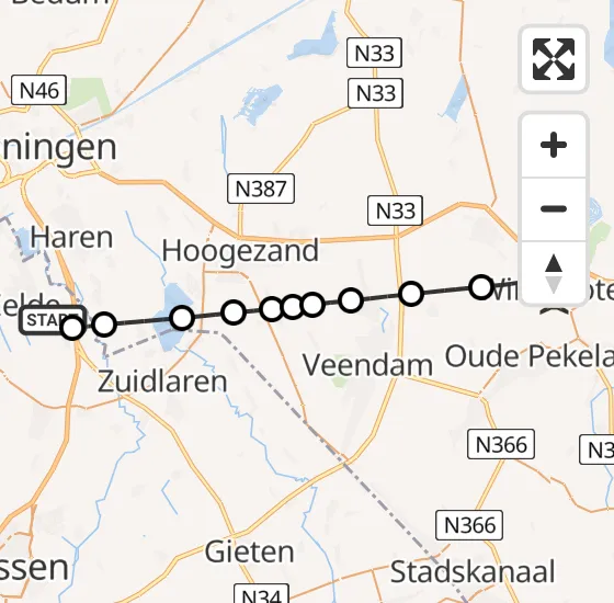 Vlucht Traumahelikopter PH-TTR van Groningen Airport Eelde naar Winschoten op maandag 25 november 2024 13:30