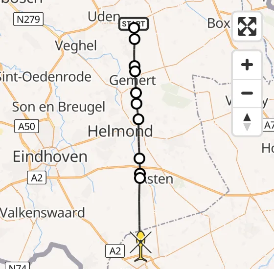 Vlucht Traumahelikopter PH-MAA van Vliegbasis Volkel naar Nederweert op maandag 25 november 2024 15:22