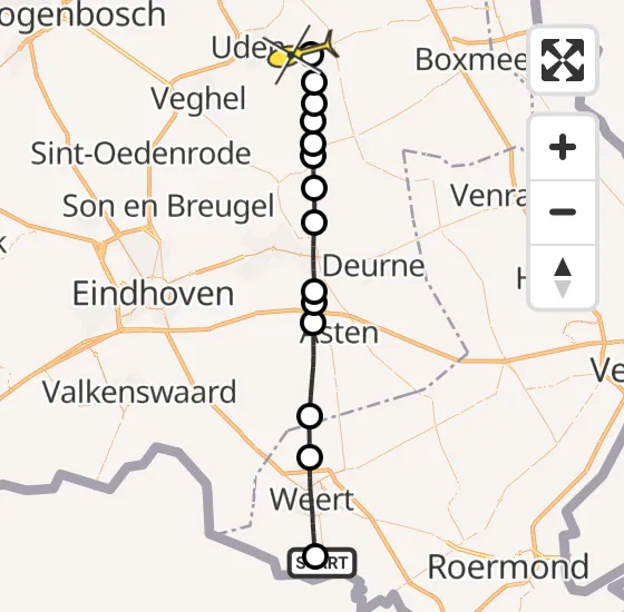 Vlucht Traumahelikopter PH-MAA van Stramproy naar Vliegbasis Volkel op maandag 25 november 2024 15:53