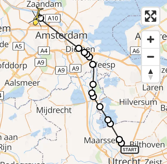 Vlucht Traumahelikopter PH-LLN van Utrecht naar Amsterdam Heliport op maandag 25 november 2024 17:35