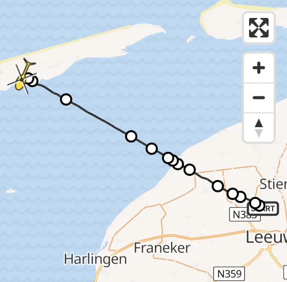 Vlucht Ambulancehelikopter PH-HOW van Leeuwarden naar Midsland op maandag 25 november 2024 17:40