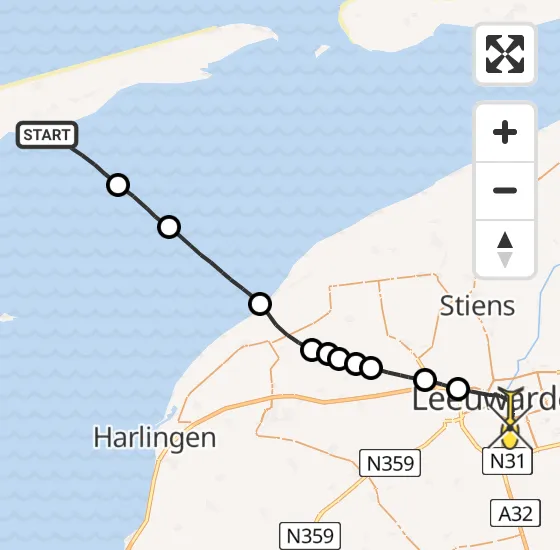 Vlucht Ambulancehelikopter PH-HOW van Formerum naar Leeuwarden op maandag 25 november 2024 18:09