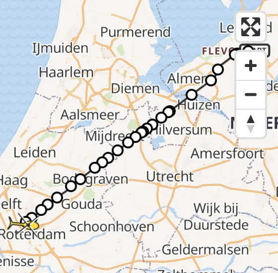 Vlucht Traumahelikopter PH-UMC van Lelystad Airport naar Rotterdam The Hague Airport op dinsdag 26 november 2024 5:02