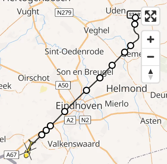 Vlucht Traumahelikopter PH-MAA van Vliegbasis Volkel naar Eersel op dinsdag 26 november 2024 6:45