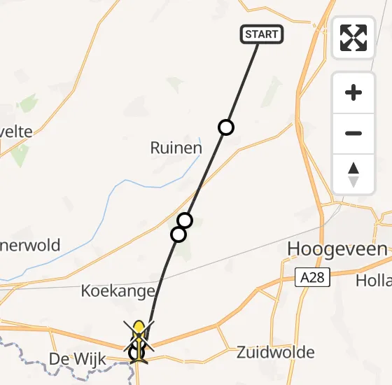 Vlucht Traumahelikopter PH-TTR van Dwingeloo naar Koekange op dinsdag 26 november 2024 8:40