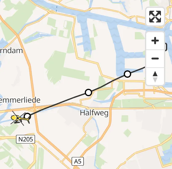 Vlucht Traumahelikopter PH-LLN van Amsterdam Heliport naar Vijfhuizen op dinsdag 26 november 2024 13:08