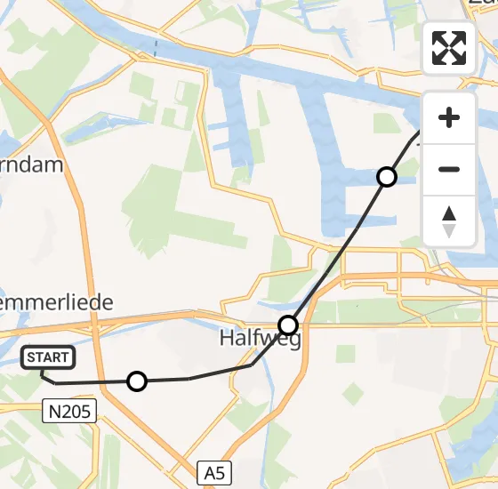 Vlucht Traumahelikopter PH-LLN van Vijfhuizen naar Amsterdam Heliport op dinsdag 26 november 2024 13:25