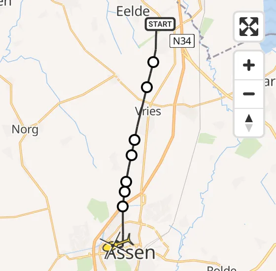Vlucht Traumahelikopter PH-TTR van Groningen Airport Eelde naar Assen op dinsdag 26 november 2024 16:16