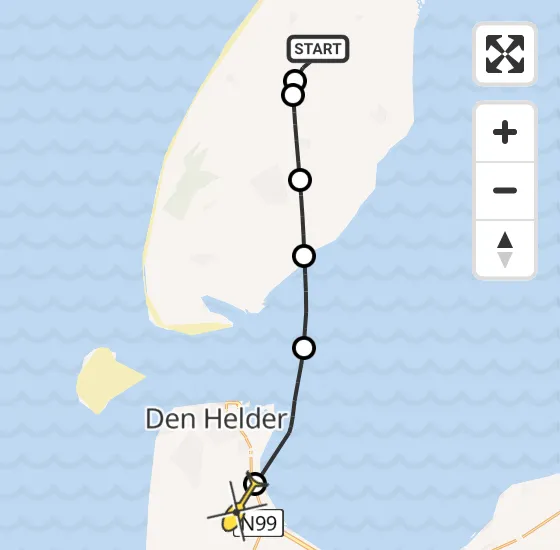 Vlucht Politiehelikopter PH-PXD van Texel International Airport naar Vliegveld De Kooy op dinsdag 26 november 2024 18:22