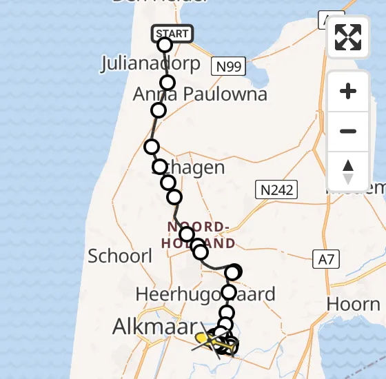 Vlucht Politiehelikopter PH-PXD van Vliegveld De Kooy naar Stompetoren op dinsdag 26 november 2024 19:02