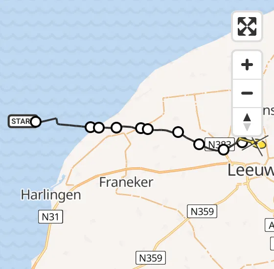 Vlucht Ambulancehelikopter PH-HOW van West-Terschelling naar Vliegbasis Leeuwarden op woensdag 27 november 2024 10:26