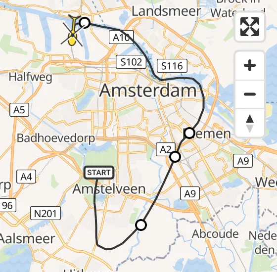 Vlucht Traumahelikopter PH-LLN van Amstelveen naar Amsterdam Heliport op woensdag 27 november 2024 14:11