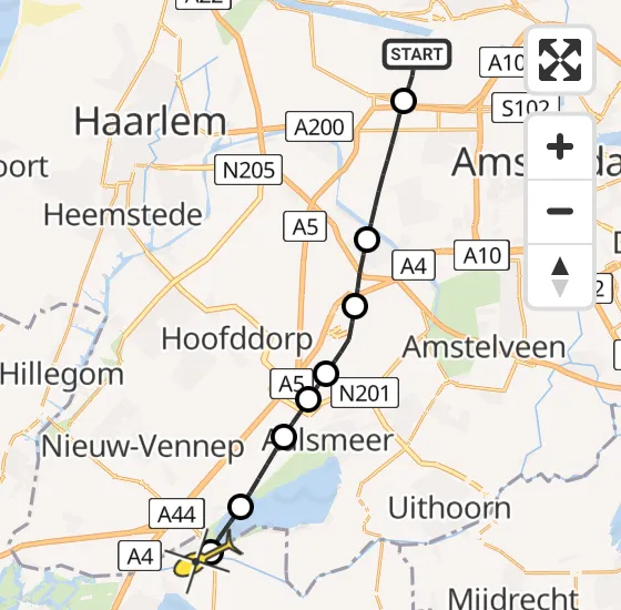 Vlucht Traumahelikopter PH-LLN van Amsterdam Heliport naar Leimuiden op woensdag 27 november 2024 16:18