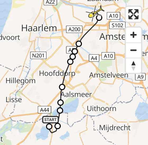 Vlucht Traumahelikopter PH-LLN van Leimuiden naar Amsterdam Heliport op woensdag 27 november 2024 16:29