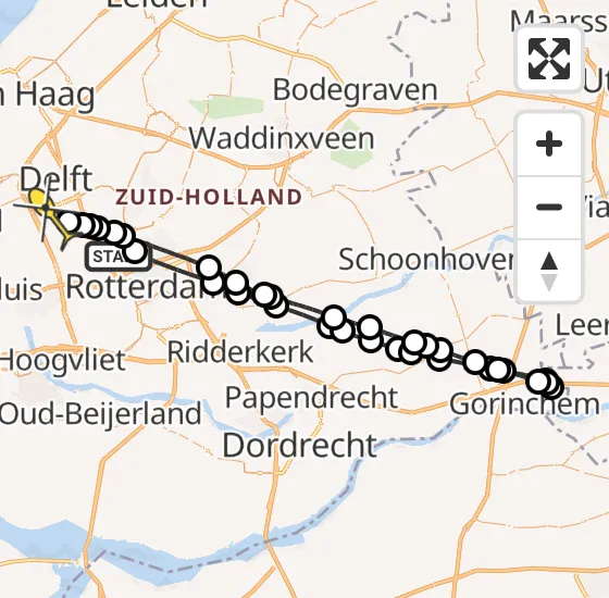 Vlucht Traumahelikopter PH-UMC van Rotterdam The Hague Airport naar Delft op woensdag 27 november 2024 19:24