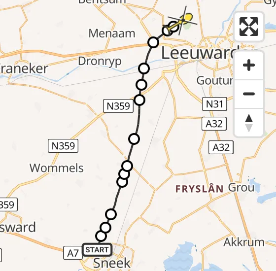 Vlucht Ambulancehelikopter PH-HOW van Sneek naar Vliegbasis Leeuwarden op donderdag 28 november 2024 3:34