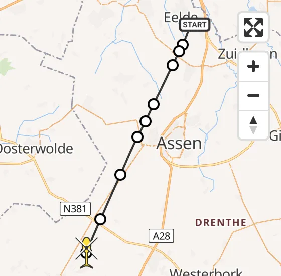 Vlucht Traumahelikopter PH-TTR van Groningen Airport Eelde naar Dwingeloo op donderdag 28 november 2024 7:59