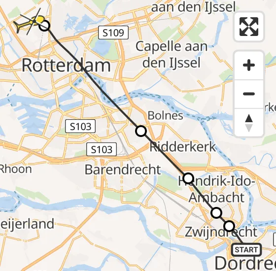 Vlucht Traumahelikopter PH-UMC van Dordrecht naar Rotterdam The Hague Airport op donderdag 28 november 2024 10:11