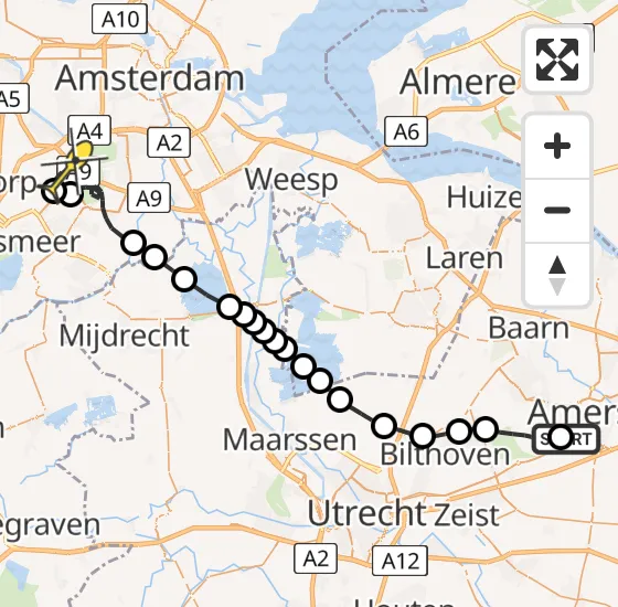 Vlucht Politiehelikopter PH-PXX van Amersfoort naar Schiphol op donderdag 28 november 2024 11:48