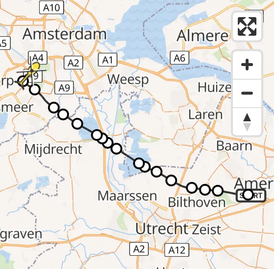 Vlucht Politiehelikopter PH-PXX van Amersfoort naar Schiphol op donderdag 28 november 2024 13:57