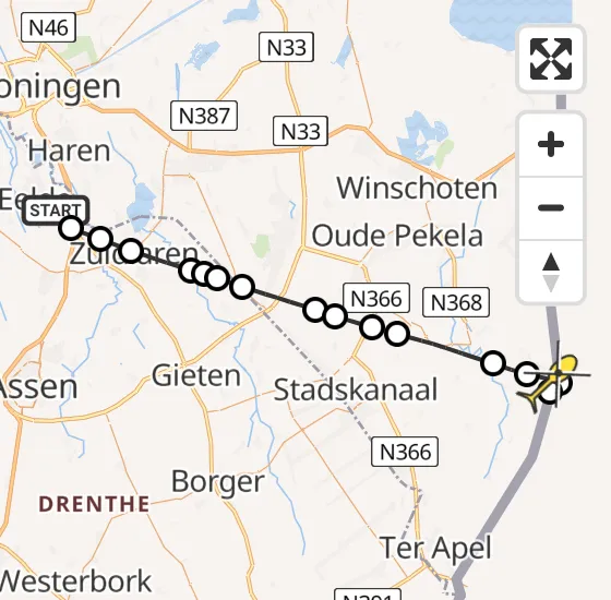 Vlucht Traumahelikopter PH-TTR van Groningen Airport Eelde naar Bourtange op donderdag 28 november 2024 17:49