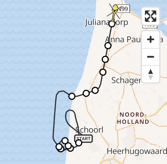 Vlucht Kustwachthelikopter PH-SAR van Schoorl naar Julianadorp op donderdag 28 november 2024 18:07