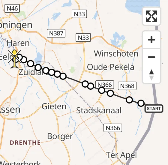 Vlucht Traumahelikopter PH-TTR van Bourtange naar Groningen Airport Eelde op donderdag 28 november 2024 18:34