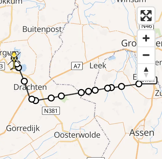 Vlucht Traumahelikopter PH-TTR van Groningen Airport Eelde naar Sumar op vrijdag 29 november 2024 10:52