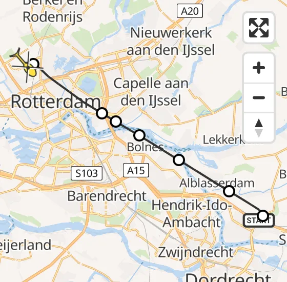 Vlucht Traumahelikopter PH-UMC van Papendrecht naar Rotterdam The Hague Airport op vrijdag 29 november 2024 15:33