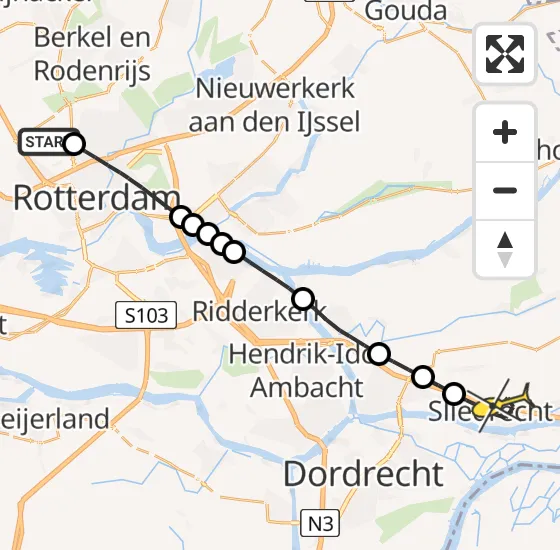 Vlucht Traumahelikopter PH-UMC van Rotterdam The Hague Airport naar Sliedrecht op vrijdag 29 november 2024 19:54