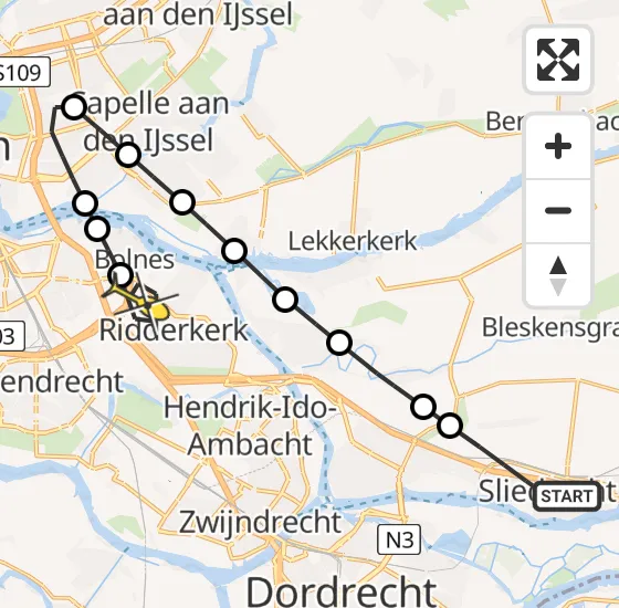 Vlucht Traumahelikopter PH-UMC van Sliedrecht naar Ridderkerk op vrijdag 29 november 2024 20:28