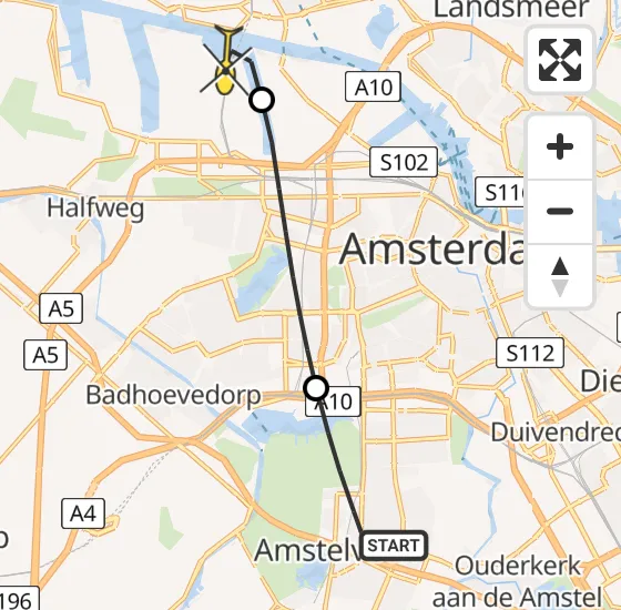 Vlucht Traumahelikopter PH-LLN van Amstelveen naar Amsterdam Heliport op zaterdag 30 november 2024 10:21