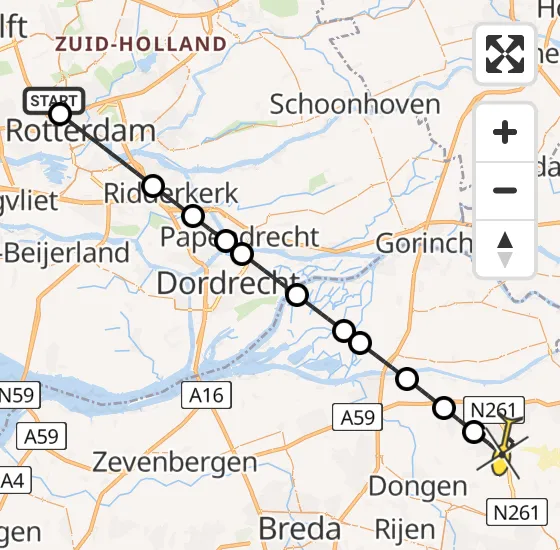 Vlucht Traumahelikopter PH-UMC van Rotterdam The Hague Airport naar Kaatsheuvel op zondag 1 december 2024 6:26