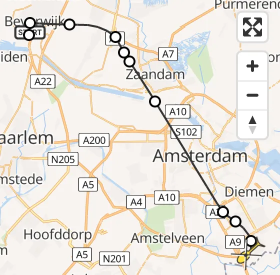 Vlucht Traumahelikopter PH-LLN van Beverwijk naar Academisch Medisch Centrum (AMC) op zondag 1 december 2024 10:20