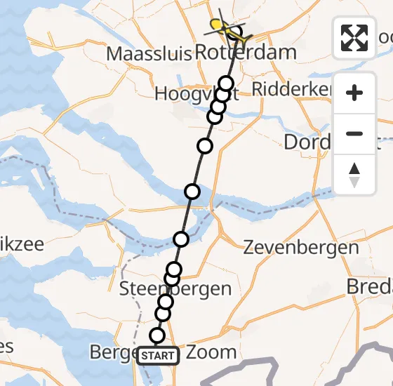 Vlucht Traumahelikopter PH-UMC van Bergen op Zoom naar Rotterdam The Hague Airport op dinsdag 3 december 2024 15:55