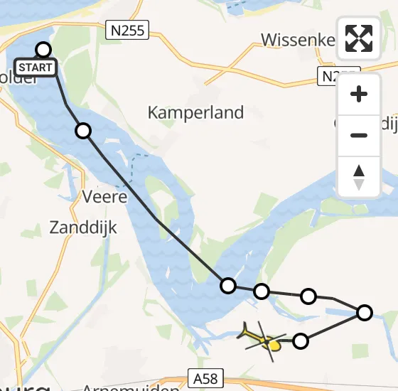 Vlucht Kustwachthelikopter PH-NCG van Vrouwenpolder naar Vliegveld Midden-Zeeland op dinsdag 3 december 2024 16:14