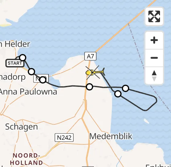 Vlucht Kustwachthelikopter PH-SAR van Vliegveld De Kooy naar Wieringerwerf op dinsdag 3 december 2024 17:02