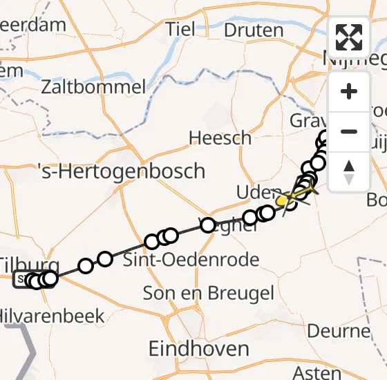 Vlucht Traumahelikopter PH-HVB van Tilburg naar Vliegbasis Volkel op dinsdag 3 december 2024 18:11