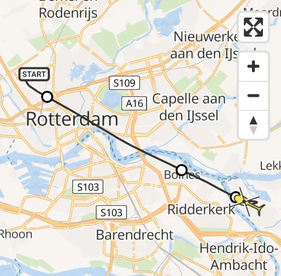 Vlucht Traumahelikopter PH-UMC van Rotterdam The Hague Airport naar Alblasserdam op dinsdag 3 december 2024 19:07