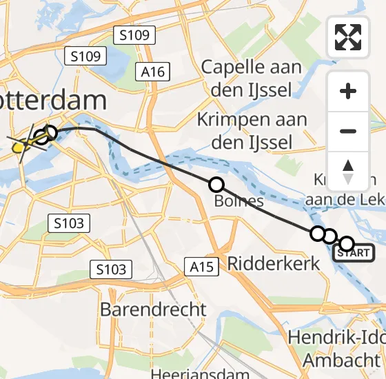 Vlucht Traumahelikopter PH-UMC van Alblasserdam naar Erasmus MC op dinsdag 3 december 2024 20:27