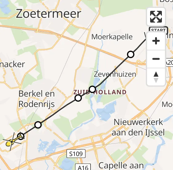 Vlucht Traumahelikopter PH-UMC van Waddinxveen naar Rotterdam The Hague Airport op dinsdag 3 december 2024 23:52